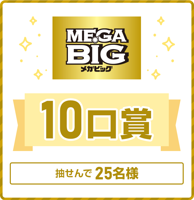 
            抽せんで25名様にMEGA BIG10口を進呈いたします。