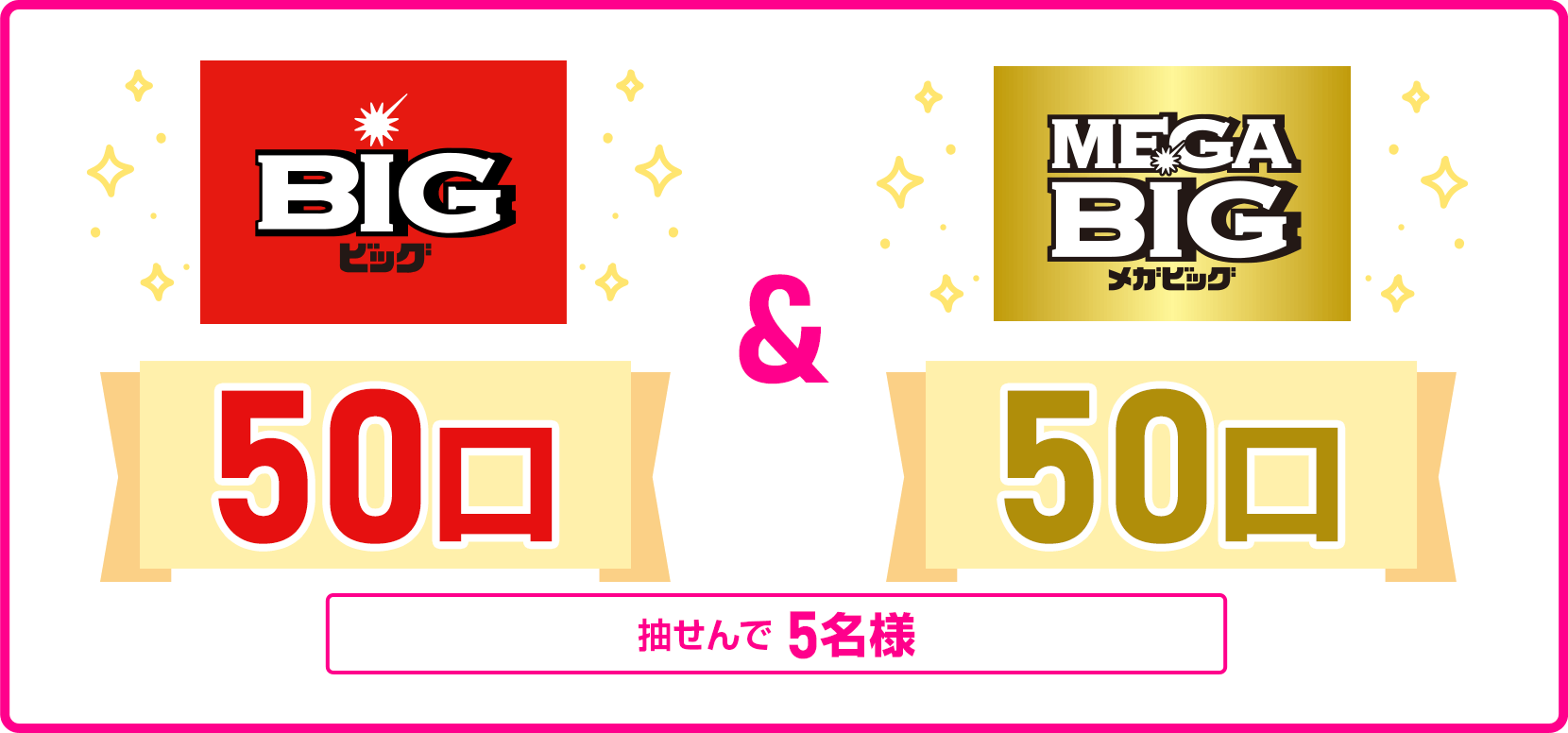 
            抽せんで5名様にスポーツくじ3万円分相当（BIG50口/MEGA BIG50口)を進呈いたします。