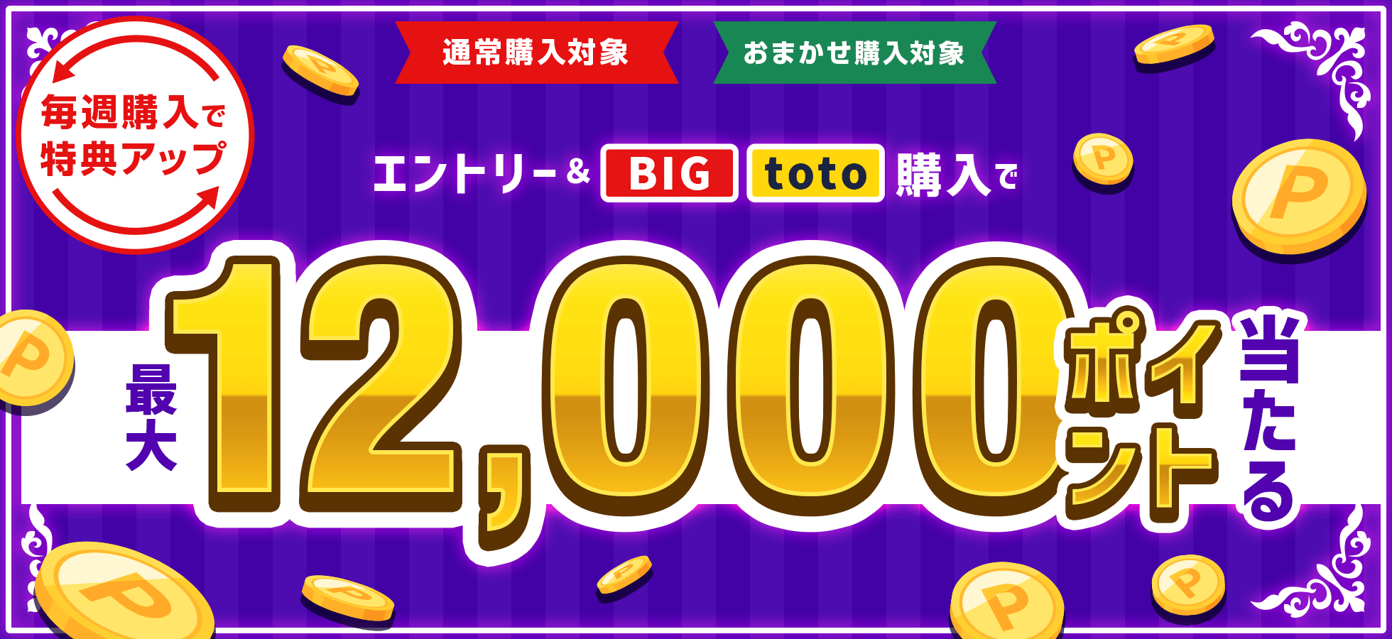 【楽天toto】毎週購入で特典アップ！エントリー＆BIG/toto購入で最大12,000ポイント当たる