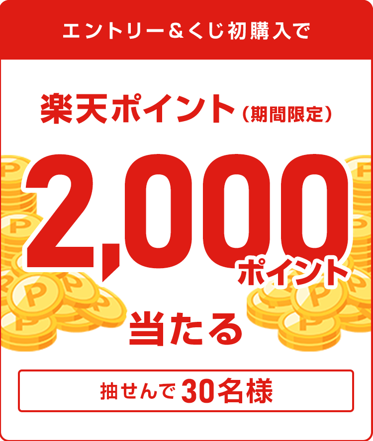 
            

              抽せんで30名さまに、楽天ポイント2,000ポイントを期間限定ポイントで進呈いたします。 
              
            