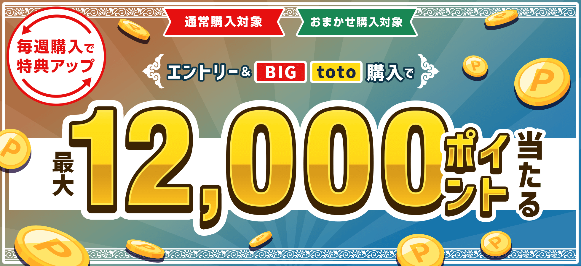 【楽天toto】毎週購入で特典アップ！エントリー＆BIG/toto購入で最大12,000ポイント当たる